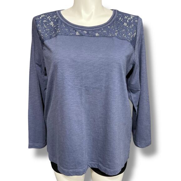 NorthCrest Womens Long Sleeve T Shirt Top Sheer Lace Shoulder Pullover Blue 2X - Picture 1 of 8